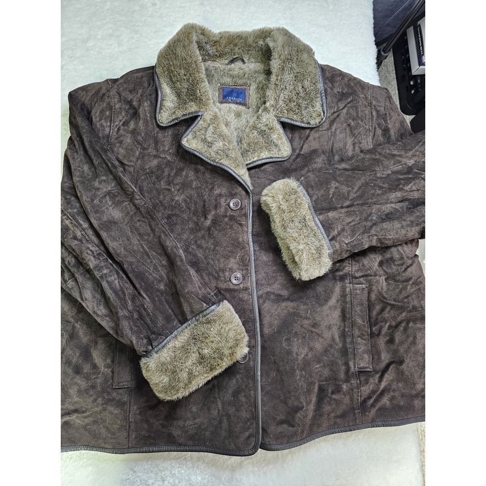 Lane Bryant Venezia Suede Leather Faux Fur Size 3xl Jacket ~ Heavy